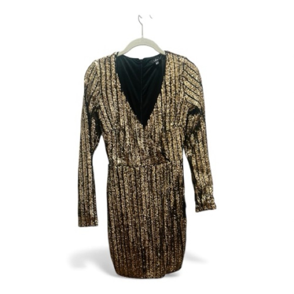 NWT Lulu's Elegant Gold Sequin Black Party Tulip Mini Dress |  New Years Eve - Picture 16 of 16